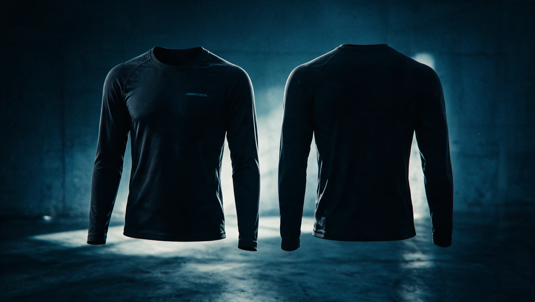 Black JUMPCREW performance long sleeve, front and back